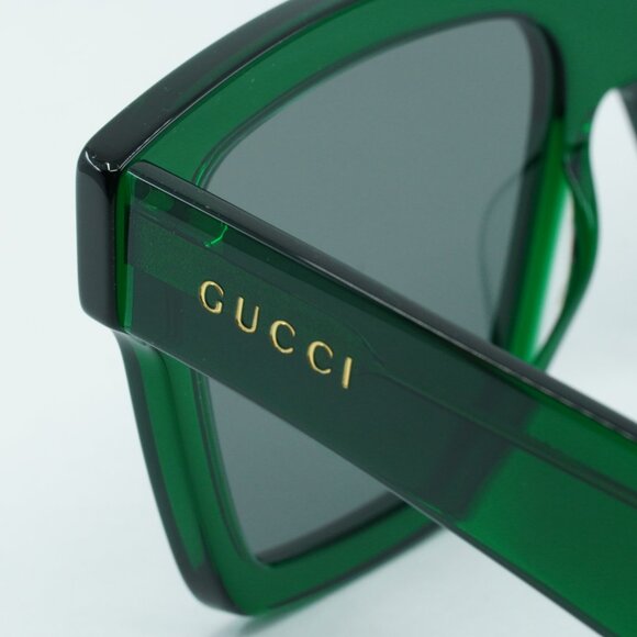 Gucci GG0962S 010 Sunglasses Green Square Frame, Grey Lenses - Picture 7 of 11